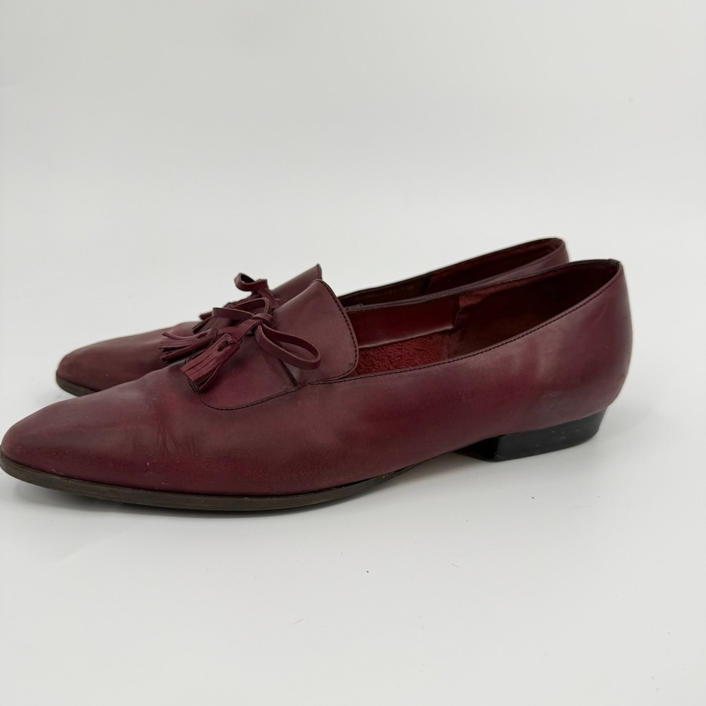 Connie Loafers Tassel Vintage Women Size 11 B Burgundy Leather Pointed Toe Flat